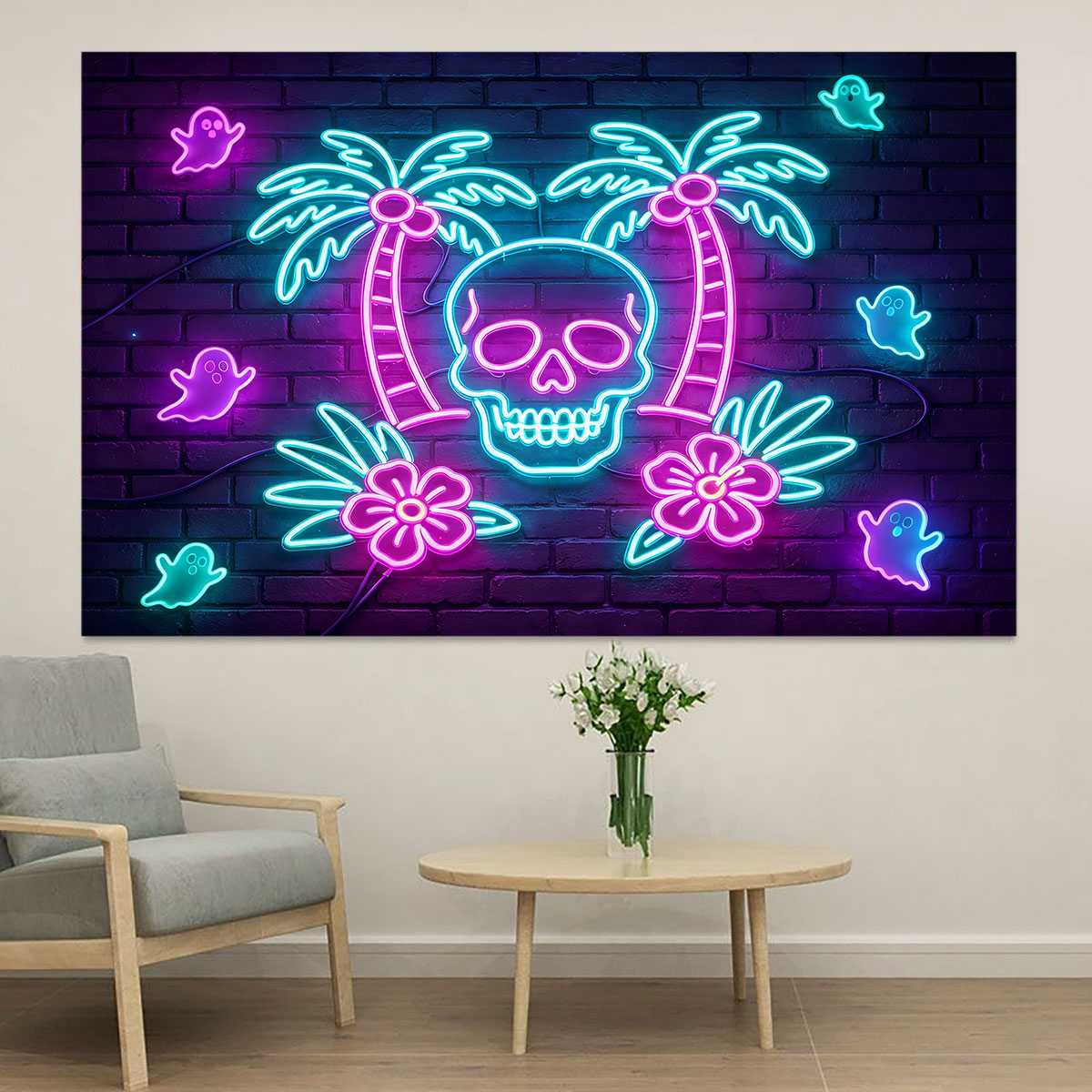 Wall Decor Lighting Tree - Naklejka ścienna z neonowym efektem, palma,