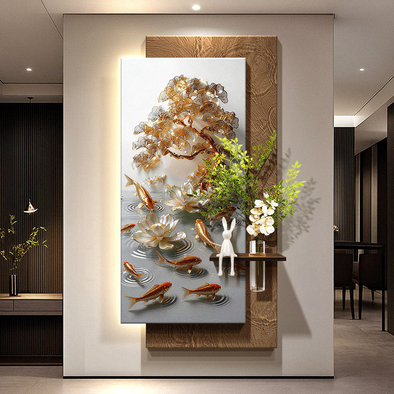 Wall Decor Lighting Tree - Obraz z dziewięcioma rybami, symbolizujący bogactwo,