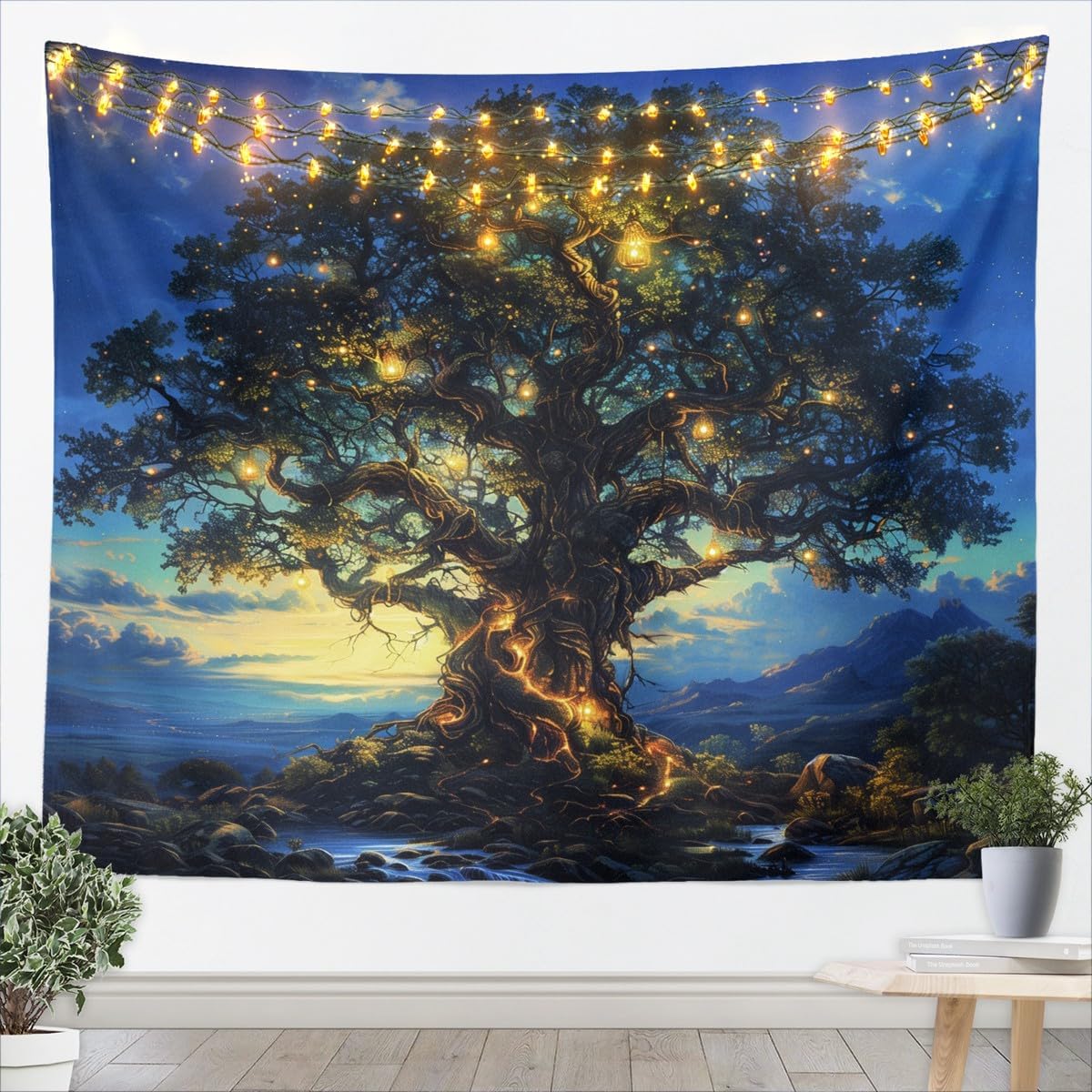 Wall Decor Lighting Tree - Luksusowa, mistyczna gobelinowa dekoracja ścienna z