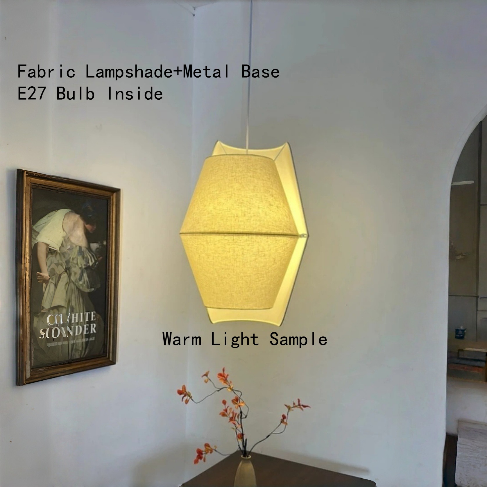 Lighting Room Decor Items - Lampa wisząca Japandi E27, materiałowa lampa